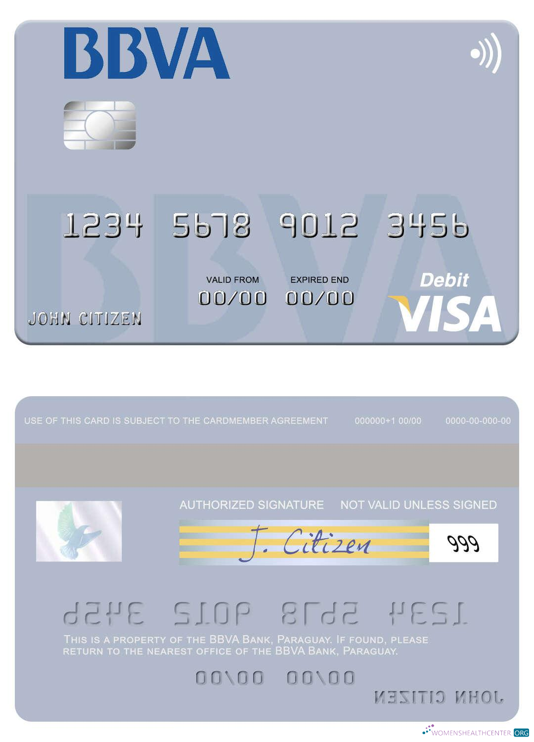 Download Paraguay Banco BBVA Bank visa debit card Photoshop template